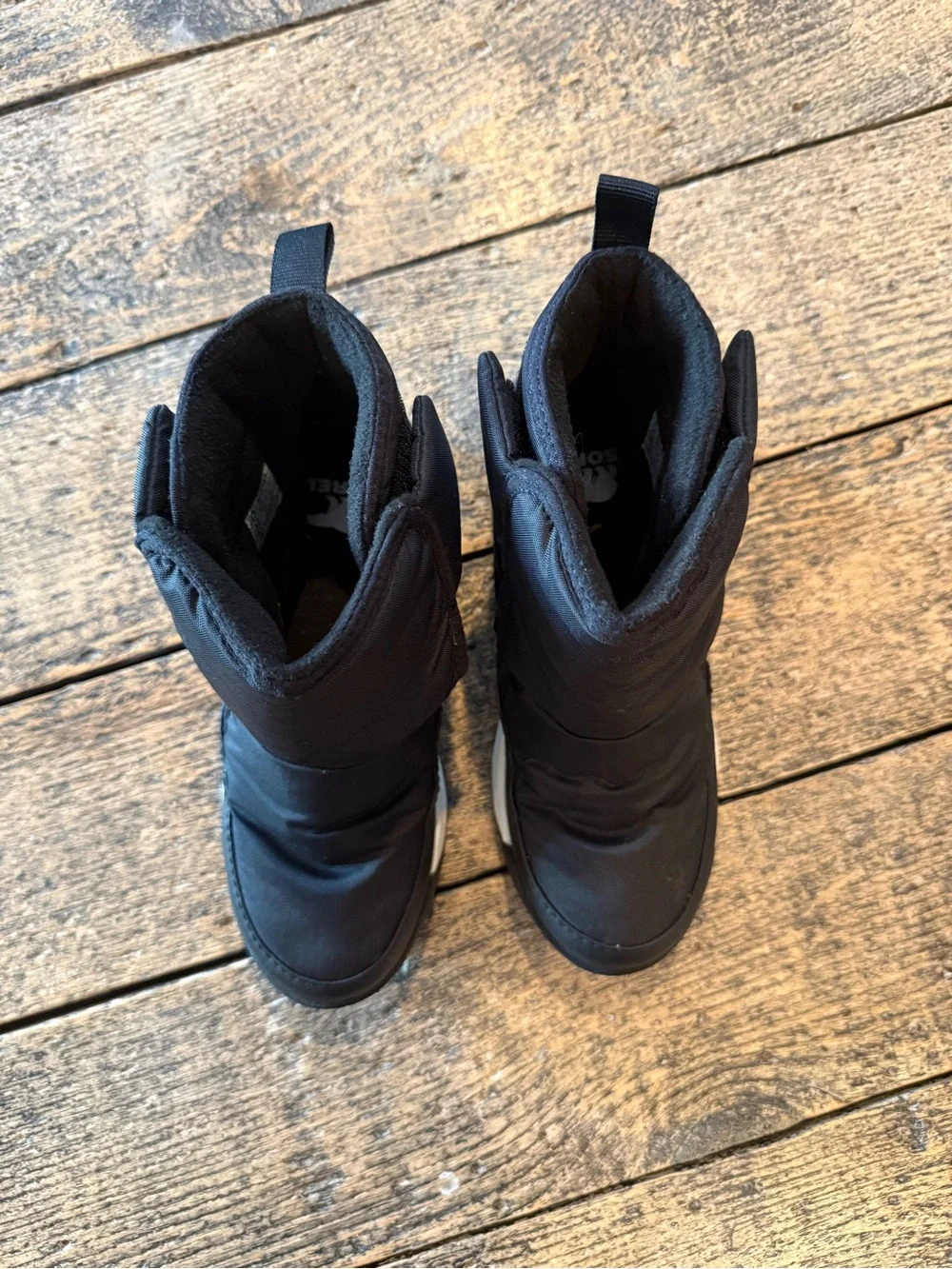 Worn twice! Unisex Sorel Kids Black and White Waterproof Winter Boots